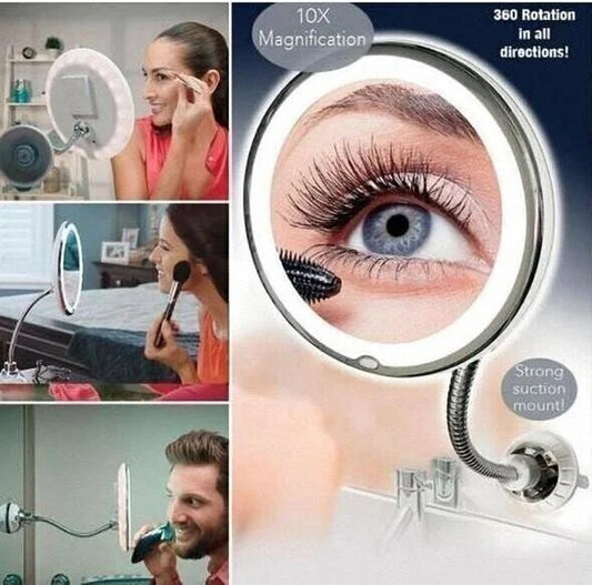 360° Flexible Light Up 10X Magnification Makeup Mirror