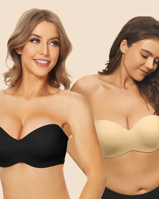 Non-Slip Convertible Bandeau Bra-Black+Nude